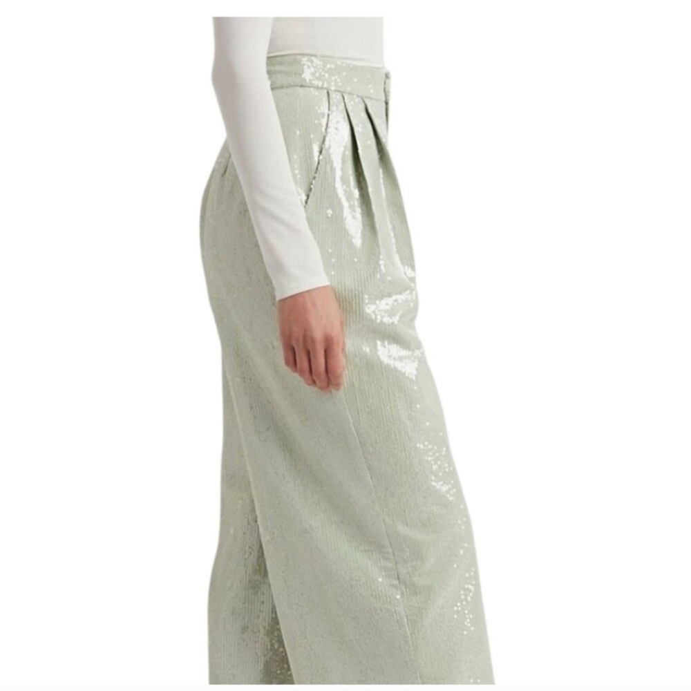 CHOOSY Brand Mint Sequin Wide Leg Crop Pants NWT - Picture 4 of 7